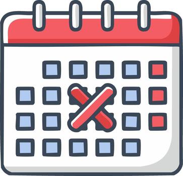 Doodle Style Calendar Icon with Red X Mark on a Specific Day for Cancellation vector