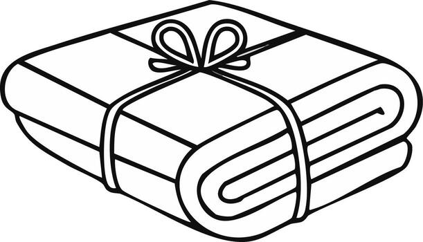 Folded textiles neatly stacked and tied with a decorative ribbon bow line art icon vector