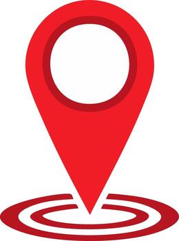 Red pointer pin icon on location rings or circles symbol for map location and navigation concept vector