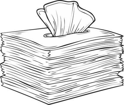 línea dibujo de un apilado caja de tejidos con uno pañuelo de papel echar un vistazo fuera vector