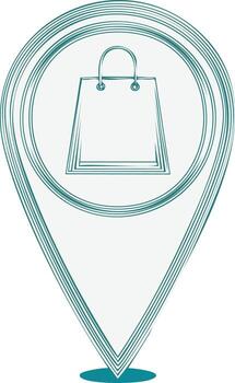 Shopping bag inside location pointer, representing retail business stores locations and consumer purchasing power on a map vector