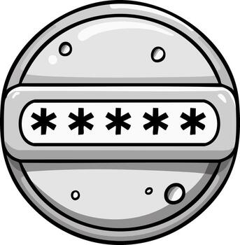 A futuristic cartoon security icon showing a hidden password on a moon like surface vector