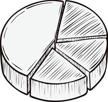 Hand-drawn sketch of pie chart in black and white with four sections business concept for infographic illustration of data distribution vector