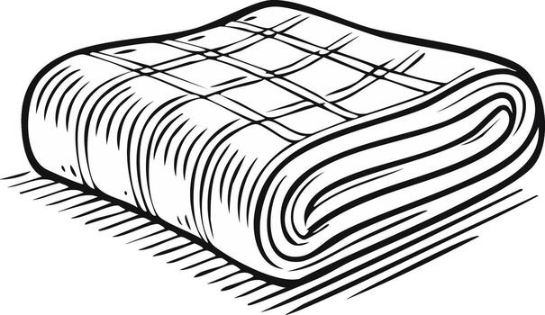 Sketch of a folded plaid blanket with a textured pattern and soft folds vector