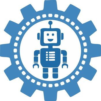 Friendly Robot Mascot Inside a Gear Icon for Technology and Automation vector