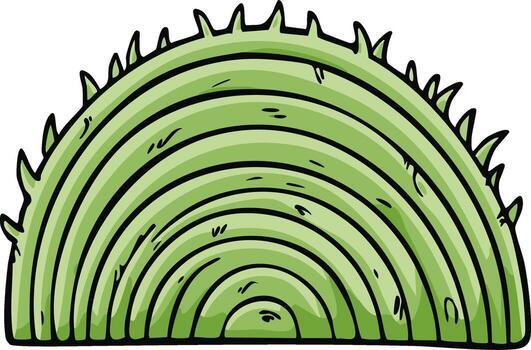 Cartoon Style Green Spiky Half Circle Object with Inner Concentric Layers Whimsical Design vector