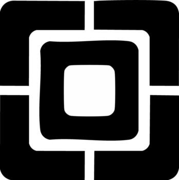 Abstract geometric black and white symbol with concentric squares and lines vector