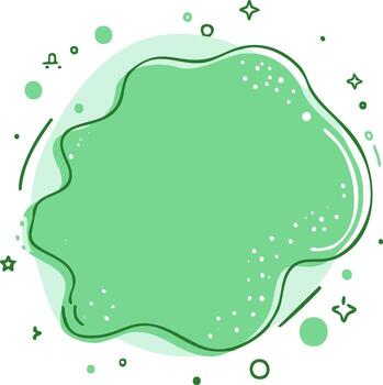 Abstract fluid blob shape with whimsical elements, doodle art in shades of green, artistic background template with copy space vector
