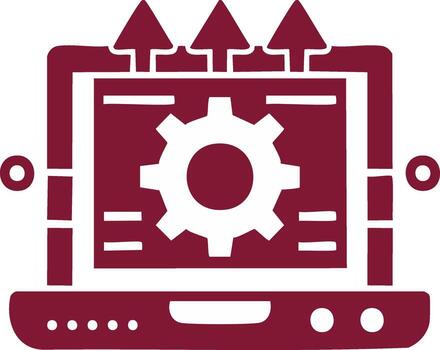 Laptop System Update and Optimization Process Icon with Gear and Upload Arrows vector