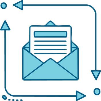 Email Delivery Route Open Envelope with Document Surrounded by Directional Arrows Representing Message Delivery vector