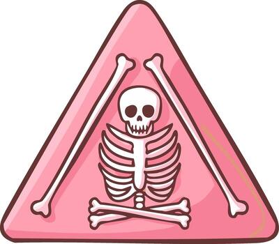 Danger sign depicting skull and crossbones within a pink triangle warning symbol with cartoonish design elements vector