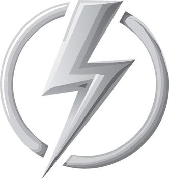 Silver lightning bolt symbol within a circular frame, representing energy and power vector