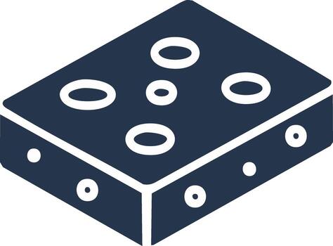 Isometric dark blue rectangular block with various sized white circular holes vector