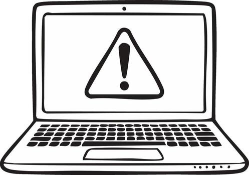 Laptop displaying a warning sign and exclamation mark inside a triangle caution symbol vector