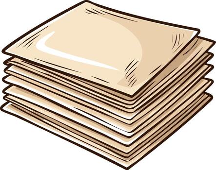 Stacked Tan Sheets Cartoon Style Several Square Sheets Stacked in an Artistic Presentation vector