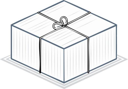 Stylized illustration of a square gift package tied with string in a simple line art style vector