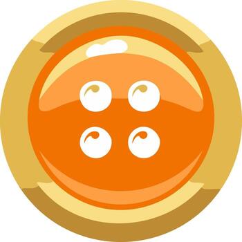 Circular orange button with four white buttonholes, isolated on white background vector