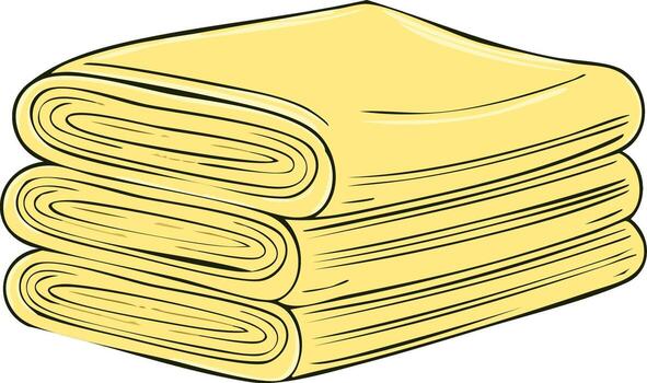 Stack of three neatly folded yellow towels or fabric textiles clean and soft vector