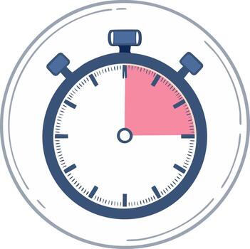 Clean graphic stopwatch icon displaying a quarter of time highlighted in pink for duration measurement vector