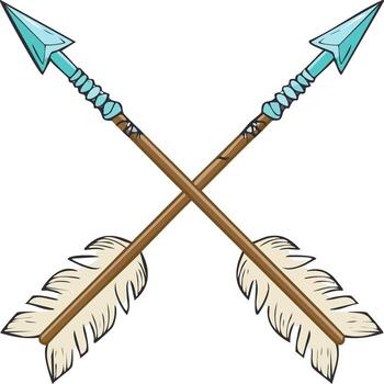 Stylized crossed arrows with feathers and teal points symbolizing archery and indigenous design vector