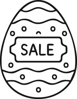 Easter egg with SALE label and decorative wavy lines and circles in outline style vector