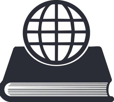 Global Education Icon Sphere with Grid Lines atop a Closed Book Illustration for Learning Resources vector