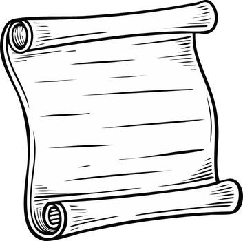 Retro scroll with horizontal lines and rolled ends, black and white illustration vector