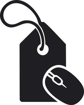 conceptual ilustración precio etiqueta y computadora ratón icono, simbolizando en línea Al por menor o Internet compras, aislado gráfico diseño elemento vector