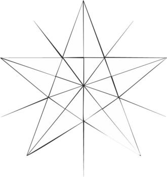 Abstract geometric starburst design with intersecting lines and sharp points in black and white vector