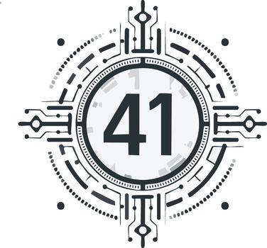 Digital Countdown Number 41 with Futuristic Circuitry Elements vector