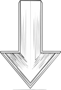 Hand drawn arrow pointing downwards with shading and linework effect vector
