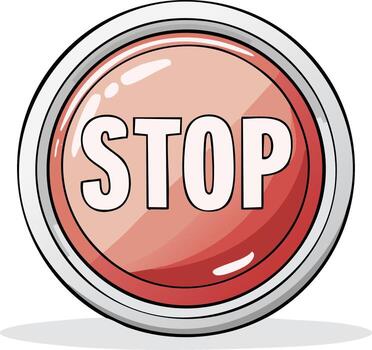 Cartoon Stop Button with Gradient Colors. Illustration of red control symbol with text and shadow vector