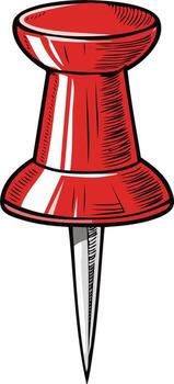 Stylized Illustration of a Large Red Thumbtack or Pushpin with Sharp Point, used for Office, Paper and Art Projects vector