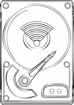 Internal Hard Disk Drive with Wi-Fi Signal Icon and Read Write Head Illustration vector