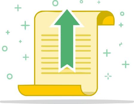 Paper document with an upward green arrow representing growth and progress, illustration vector