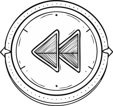 Hand Drawn Rewind Button Icon with Two Arrows Inside a Circle vector