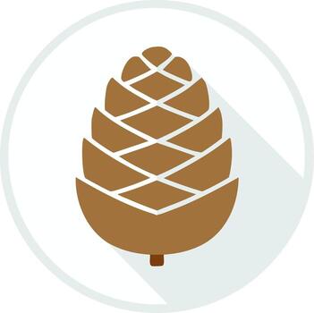 Brown Pine Cone Illustration with Long Shadow on White Background in Circle Shape. Icon for Print, Design, and Decoration vector