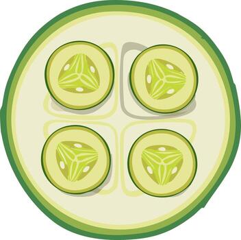 Fresh Green Cucumber Slices Arranged Neatly in a Larger Cucumber Cross-Section Illustration vector