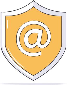 Golden shield with at symbol illustrating secure email and digital communication vector