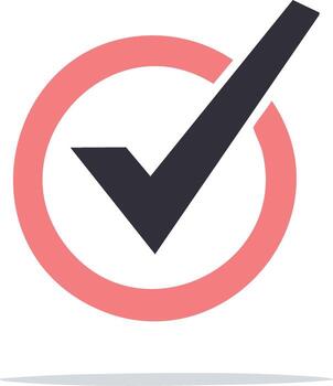 Check mark icon in a pink circle representing approval success and completion vector