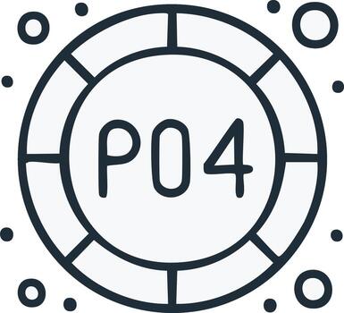 Circular symbol with the letters PO and the number 4 inside, surrounded by dots and segmented ring vector