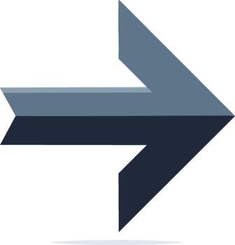 Tres dimensional flecha señalando Derecha con azul gris sombras indicando dirección Progreso vector