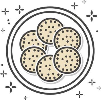 Flat Illustration of Crackers with Dots on a Plate Surrounded by Sparkles vector