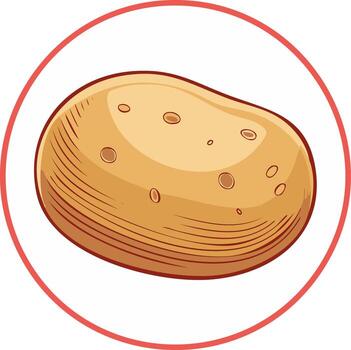 Simple cartoon potato drawing with texture inside a bold red circle icon design vector