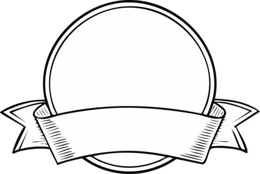 Circular Badge with Ribbon Design Element Sketch in Black and White Outlines vector
