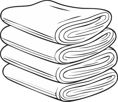 Folded laundry fabric stack line art illustration for textile and home concepts vector