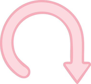 Simple cartoon style pink U turn arrow pointing downward for undo or reload vector