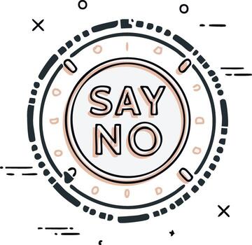 Creative Say No text in a doodle line art circle icon for rejection and limits vector
