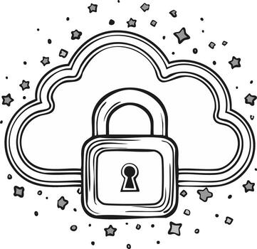 seguro nube informática datos proteccion bloquear y estrellas ilustración vector
