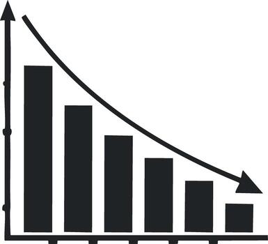 Descending Bar Chart and Downward Arrow Signifying Business Loss and Economic Downturn vector